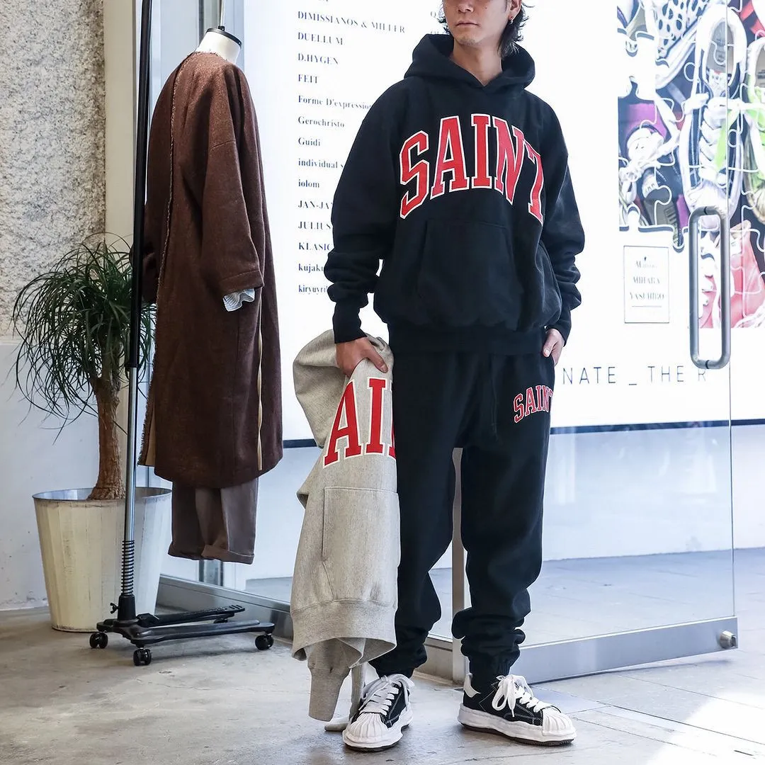 SAINT MICHAEL ARCH SAINT SET PANTS/BLACK The latest SAINT LOGO sweatpants, washed black/gray gray S-XL, custom woven and dyed, black surface and gray bottom fabric, same as the original version, original level straight cracking pulp, original cut and loose fit